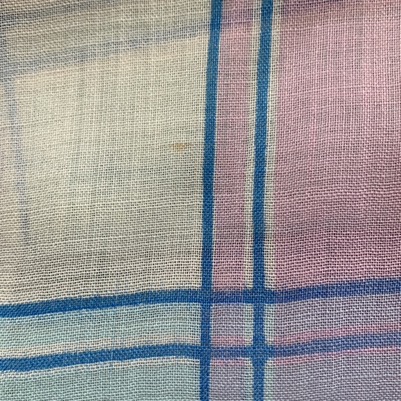 Vintage 1950s Schiaparelli pink blue plaid scarf 14 x 66 - Picture 6 of 8